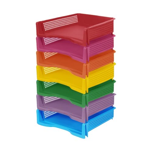 LYFJMUS - Bandejas de papel de plástico apilables de 7 niveles de colores brillantes para aula, escritorio, bandeja organizadora de cartas, cestas de almacenamiento coloridas para aula, oficina y