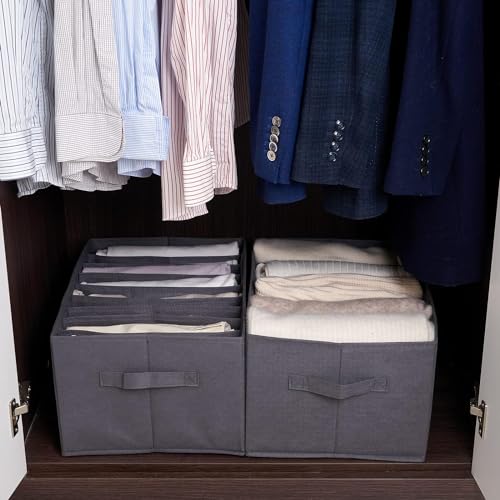 Image of Mulitple Compartments Foldable Jeans, T-Shirt, Pant Organizer; Clothing Storage Solution for Wardrobe Organization & Clothes Management (6 Compartment (pack 0f 5), Grey)