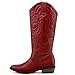 mysoft Women's Cowboy Boots Mid Calf Cowgirl Embroidered Western Pointed Toe Chunky Heel Pull On Knee High Boots