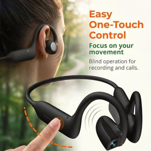 LuckyOkay Bone Conduction Headphones with Camera, AI Translation | Real Time Recording Open Ear Headphones, IP65 Sweat Resistant, Bluetooth Open-Ear Wireless Sports Headset - 1