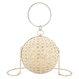 Quniko Glistening Round Evening Bag with Sequined Chain 3 Way Clutch Purse for Women Holiday Christmas New Year Wedding Guest,Gold