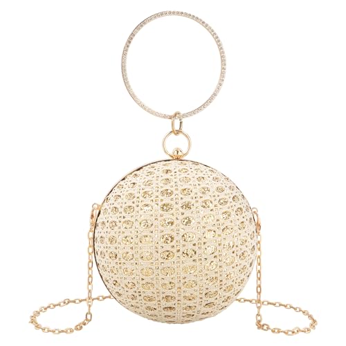Glittering Round Straw Shoulder Bag: Sequined Chain Strap & Versatile Crossbody Design for Day-to-Evening Elegance