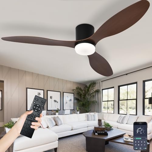 AQLEDY Ventilateur Plafond Silencieux Avec Lumiere, Lustre Ventilateur Design Avec Telecommande, Ventilo Plafond Avec Lampe Intégrée DC Réversible 6 Vitesses Pour Salon Chambre-Black-WoodGrain||42in