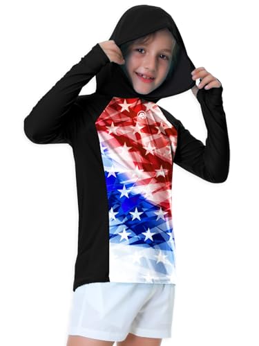 Image of AOBUTE Unisex Kids Long Sleeve Hoodie Rash Guard Boys UPF 50+ Swim Top with Thumb Hole 3-12 Years