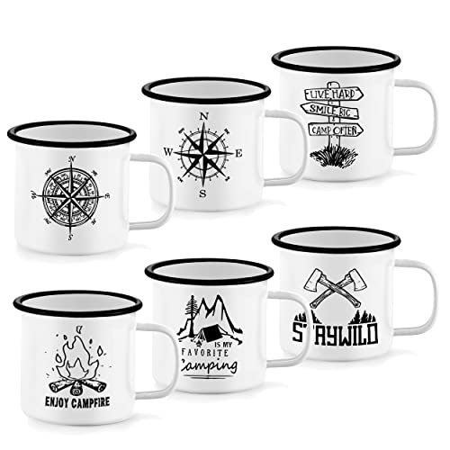 Lianyu Enamel Travel Camping Mug Set, 16 Ounce Coffee Tea Mugs Set Of 6, Vintage Mug Drinking Cup Set For Outdoor And Indoor, Portable & Easy Clean, White #TOP16