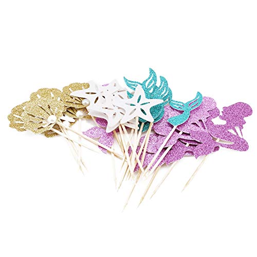 FGJFJ Seahorse Sirène Queue Gâteau Topper Animal de Bande dessinée Poisson de Mer Cupcake Mariage Anniversaire Gâteau Insérer Cover