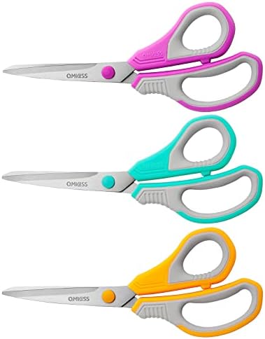 QMVESS 8.5" Scissors All Purpose 3 Pack, Ultra Sharp Multipurpose Blade Shears, Professional Ergonomic Comfort Grip Scissors for Office School Home Sewing Fabric DIY Craft Cutting General Use