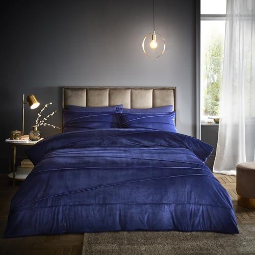GC GAVENO CAVAILIA Velvet Quilt Cover King Size Bed Set - Fancy Duvet Cover (230x220 cm) - Breathable Comfy Bedding Sets King - Polyester Bed Cover & Pillowcases - Navy