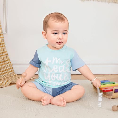 Baby Boy Summer Clothes Letter Contrast Short Sleeve T-shirt Top and Elastic Shorts 2 Pcs Set Toddler Infnat Outfit2