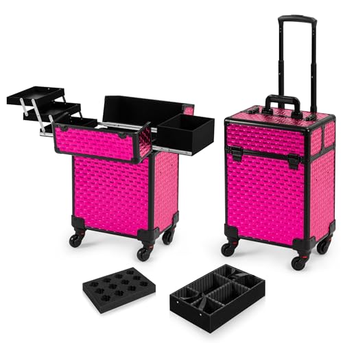 Arous JG0005 RED Rolling Makeup Train Case Cosmetic Travel Trolley 4 Tray cover