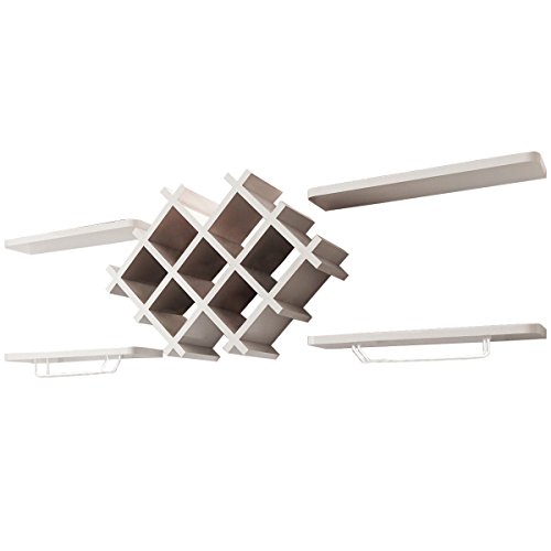 Giantex Set Of 5 Wall Mount Wine Rack Set W/Storage Shelves And Glass Holder (White) #TOP5