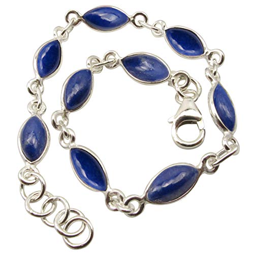 Image of 925 Sterling Silver Natural Lapis Lazuli Bracelet 7.9 inch Fashion Jewelery
