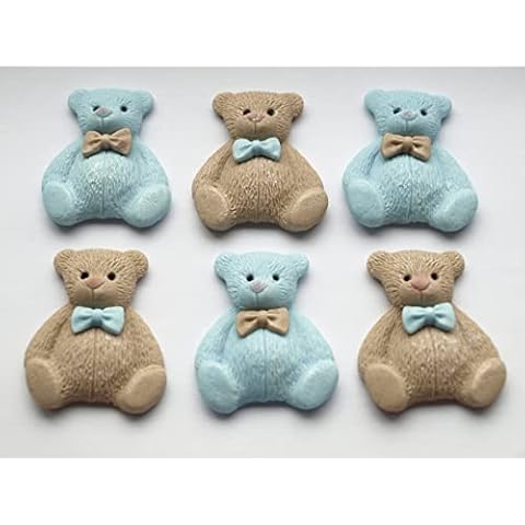 12x Teddy Bears Fondant Edible Cupcake Cake Toppers - Baby Birthday Shower, Blue Brown Cover