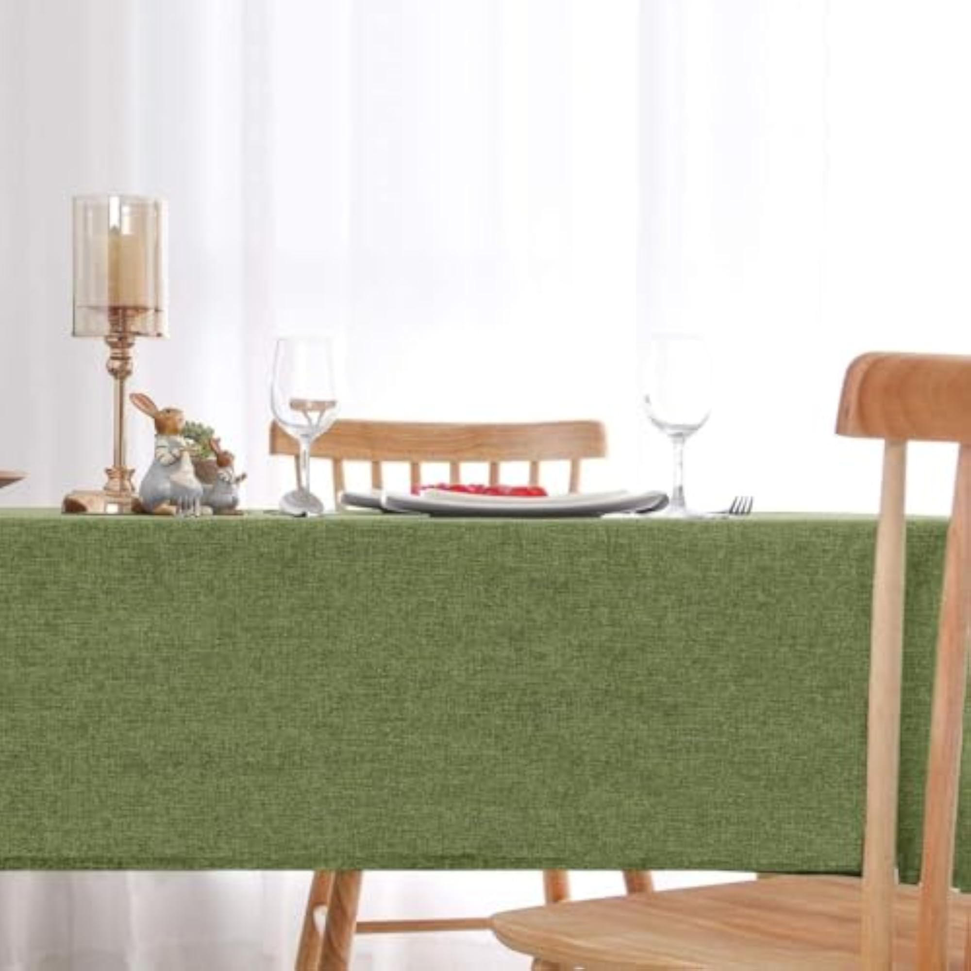 Olive Jute Fabric Rectangular Table Cloth for Dining