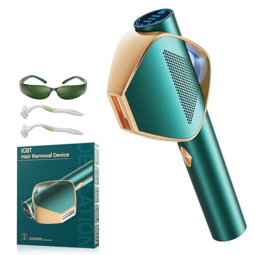 21J Depiladora Laser con Tecnología IGBT Fast Flash de 0,8s, Parpadeo Ilimitado Depiladora Luz Pulsada mujer de 600-1200NM, 3 Unique Modes Laser Depilacion Cara, Bikini, Cuerpo, Oro Verde