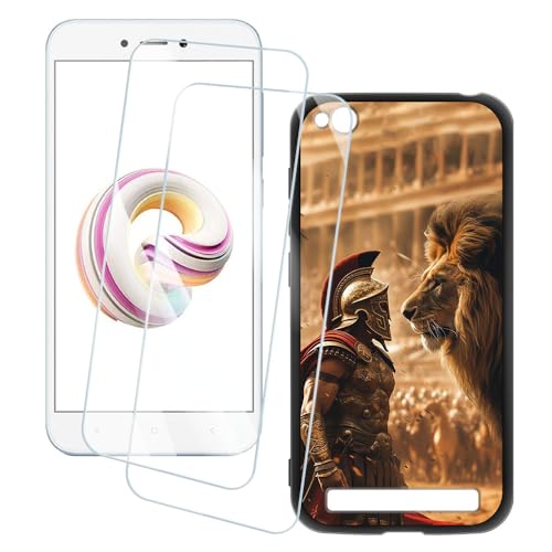 OAGELIM 2�Z�b�g �X�N���[���v���e�N�^�[ + �P�[�X Xiaomi Redmi 5A (5 �C���`) �Ƃ̌݊������� �A�[�e�B�X�e�B�b�N�J�X�^���v�����g�J�o�[�Ƌ����K���X�t�B���� �X�N���b�`�h�~ (��m)