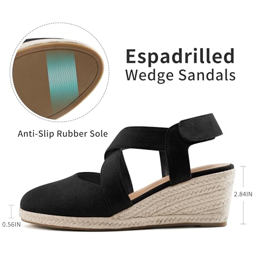 HARENCE Espadrilles Wedge Sandals for Women: Comfortable Closed Toe Ankle Strap Summer Dressy Platform Heels Shoes4