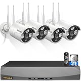 Dual Antennas for Wi-Fi Enhanced AI Human Detected 2K 3.0MP Wireless Security Camera System, Surveillance DVR Kits with 2TB Hard Drive, 4Pcs Outdoor WiFi Security Cameras, with Audio, Night Vision