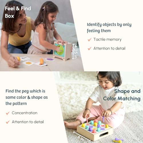 Curious Cub Montessori Learning Wooden Baby Toys | Box 14: 2.9+ Yrs | Problem Solving, Measuring Skill Children Toys | Montessori Toys for 2+ Year Old | Fine Motor & Memory Skills | Baby Gift Set
