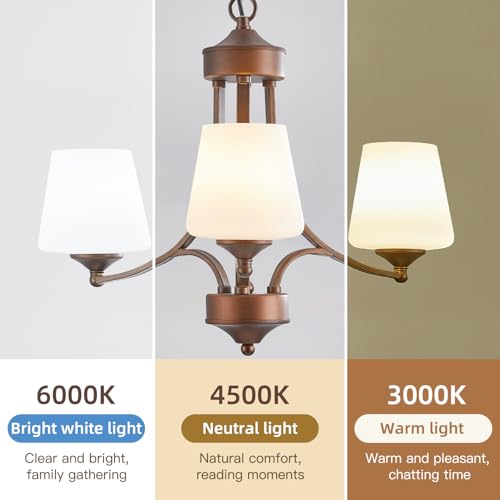 Image of 3-Light Oil Rubbed Bronze Chandelier for Dining Room Farmhouse Pendant Light Fixture with Frosted Glass Rustic Ceiling Lighting Modern Hanging Lamp for Kitchen Island Entryway, 47.2 inch Height Adjustable
