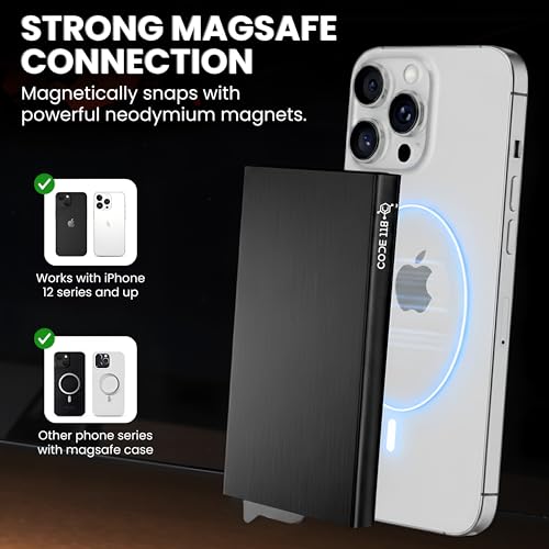 Image of CODE 118 Wallet for Men - Slim Minimalist Aluminum Magnetic Card Holder - RFID Blocking Front Pocket Mag Safe Wallet with Strong Magnet Attachment (Brushed Black)