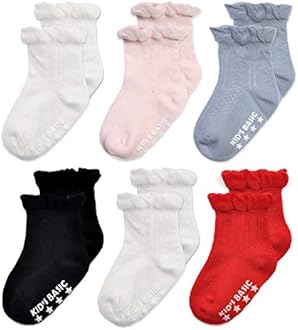 EPEIUS Baby-Girls Non Slip Ruffle Frilly Ankle Socks Pointelle (Pack of 3/6)