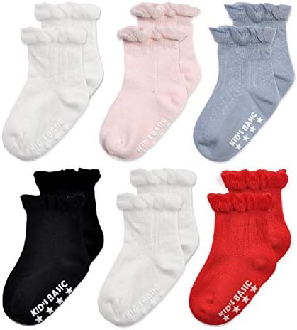 EPEIUS Baby-Girls Non Slip Ruffle Frilly Ankle Socks Pointelle (Pack of 3/6)