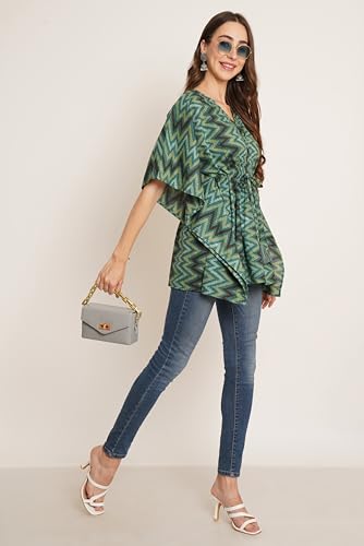 Image of COTLAND Fashions Jaipuri Cotton Kimono Sleeves Printed Longline Kaftan Top for Women