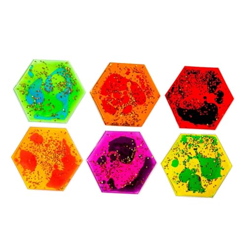 F Fityle 6Pcs Sensory Soft Gel Liquid Toys, Jouets Sensoriels, Gel Liquide Anti-Anxiété, Anti-Stress Mouvement Fluide, Développement Tactile Visuel, Cadeau Éducatif Maternelle, Hexagonal