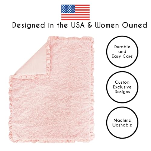 Image of Sweet Jojo Designs 4-Piece Baby Crib Bedding Set (Blush Pink Floral Rose) for Girls, Infants /Nursery incl. Blanket, Fitted Sheet, Skirt, Diaper Stacker (Elegant, Princess, Luxury, Glam, Ruffle Roses)