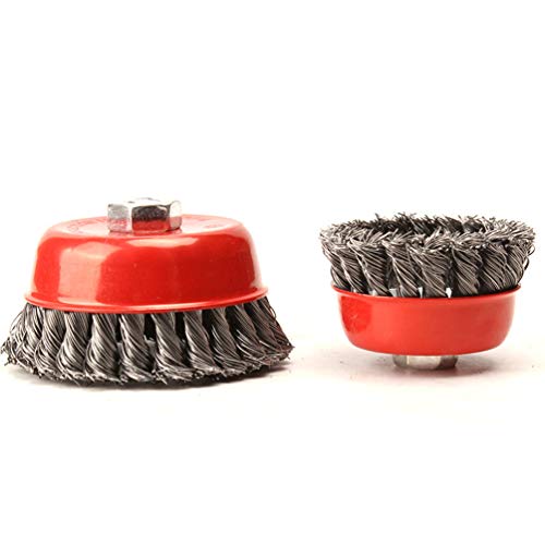 Image of 4PCS Rotary Angle Grinder Brush Red Durable Strong Rust Clean Metal Twist Knot Flat Cup Steel Wire Wheel Edge Blending Quick