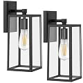 PARTPHONER Outdoor Light Fixtures Wall Mount, Porch Light, Waterproof Exterior Light Fixture, Anti-Rust Wall Sconce with Clear Glass and Black Aluminum for Garage, Doorway-2 Pack