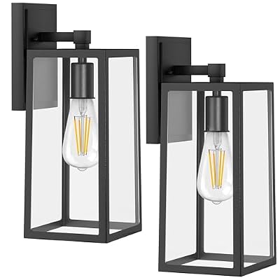 PARTPHONER Outdoor Light Fixtures Wall Mount, Porch Light, Waterproof Exterior Light Fixture, Anti-Rust Wall Sconce with Clear Glass and Black Aluminum for Garage, Doorway-2 Pack