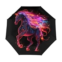 Myfsucce Automatic Compact Travel Umbrella with UV50+ Protection, Windproof Folding Umbrella, Portable Small Umbrella for Men & Women, Colorful Horse Animal Print