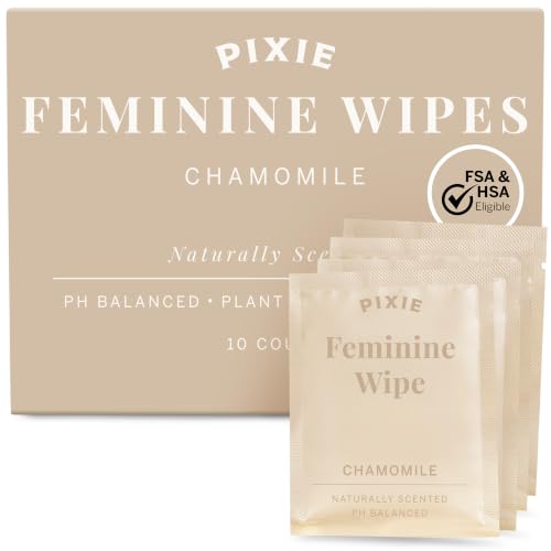 Image of Pixie Menstrual Cup Wipes - Chamomile Scented, Flushable, Biodegradable & pH Balanced - Best Individually Wrapped Wipes for On-The-Go & Public Bathrooms - Wash & Cleaner for Cups & Discs (10 Count)