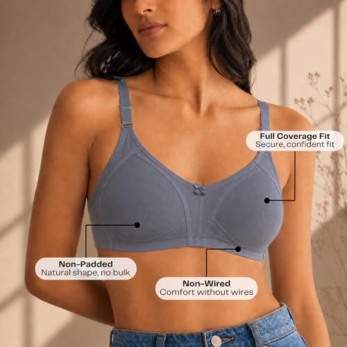 Image of INKURV Seamless Bra for Women Full Coverage | Cotton Hosiery T-Shirt Brassiere - Non Padded Wireless Lift for Everyday Wear| Moulded Cups for Chest Lifting- SAGE