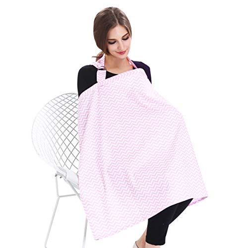 SONARIN Stripes Premium Stillen Abdeckung,4-in-1-Multifunktions,mit Aufbewahrungstasche und Handtuch Corners, Stillschal,Verstellbarer Trageriemn,Atmungsaktiv und Leicht(Rosa)