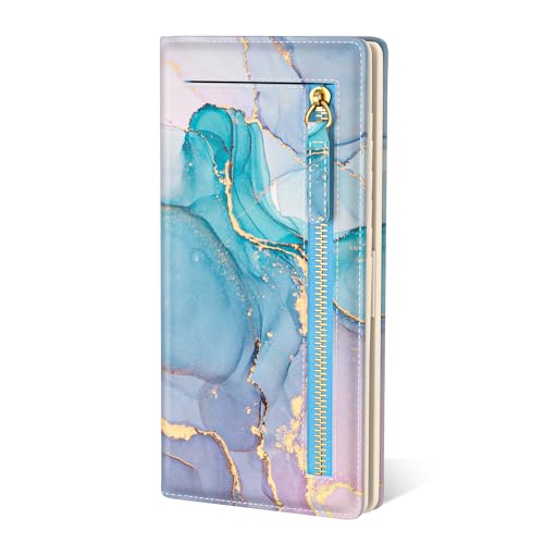 Wallet Women, Cute Marble RFID Blocking Credit Card Holder for Women, Slim Thin Leather Bifold Ladies Purse, Clutch Billfold Card Holder Wallets with 11 Card Slots & ID Window, Blue Ink
