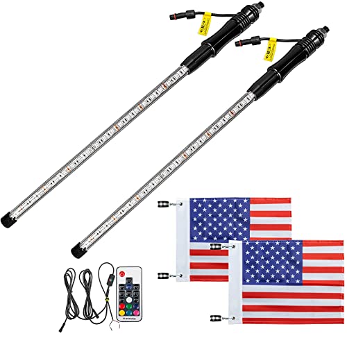Bestauto 2Pc 3Ft Led Whip Lights Rgb Color Lighted Whips For Utv Atv 20 Colors,5 Levels,23 Modes,10 Speed Options,Weatherproof,Off-Road Whip Rf Wireless Remote For Utv Atv Polaris Accessories Rzr #TOP7