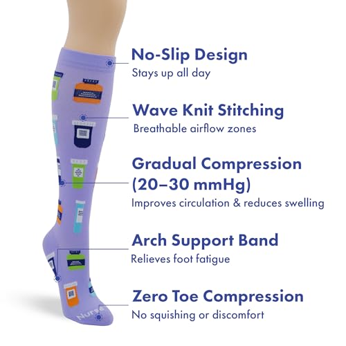 Image of Nurse Yard Compression Socks for Nurses - Women & Men - 20-30mmHg Graduated Compression, For Medical Staff, Athletes - 1 Pair
