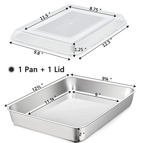 Teamfar Lasagna Pan With Lid, 12⅖’’ X 9¾’’ X 2’’, Stainless Steel Rectangular Baking Cake Pan, Heavy Duty & Non-Toxic, Deep & Visible, Brushed Finish & Dishwasher Safe- (1 Pan+1 Lid) #TOP1