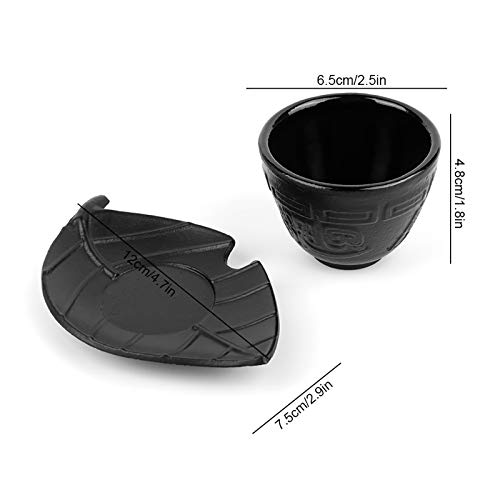 Japanese Style Tea Cups Set, Vintage Cast Iron Tea Mug Sake Cup With Tree Leaf Shape Coaster For Home Office Tea House #TOP1