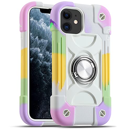 Image of MARKILL Compatible with iPhone with Built-in 360Rotating Ring Stand, Military Grade Drop Protection Full Body Rugged Heavy Duty Case Durable Cover (Rainbow White, iPhone 11 6.1 inch)