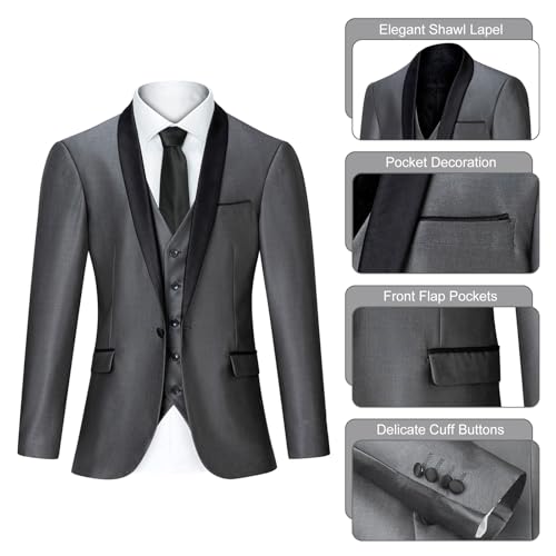 Men's Suit Slim Fit 3 Piece Suits for Men, One Button Solid Shawl Lapel Blazer Jacket Vest Set for Party Wedding2