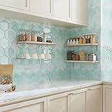 CRE8TIVE Azulejos Adhesivos Cocina Verde Claro Vinilos Azulejos Hexágono Efecto Marmol Baldosas Adhesivas Pared Impermeable Azulejos Adhesivos Baño Chimenea Cuarto de Ducha 30.5cm x 30.5cm 4 Piezas