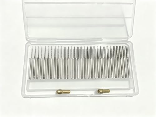 ZiQiDL 32-Piece Lengthened 1mm-2.8mm 6 Size Diamond Drill Bits Set Compatible with Dremel Rotary Tools, for Jewelry Making, Stone, Glass, Ceramic, Gemstones, Includes 2 Collets