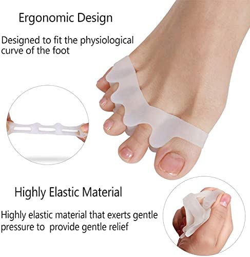 Image of Silicone Gel Toe Separators, 5 Holes High Elastic Toe Straightener Hammer Hallux Valgus Corrector Pain Relief Toe Straightener Achilles Stretcher, Toe Spacers Bunion (White)