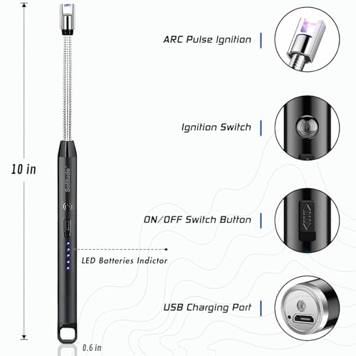 Image of Rechargeable Electric Arc Lighter for Kitchen & Candles - USB Windproof with Flexible Neck
