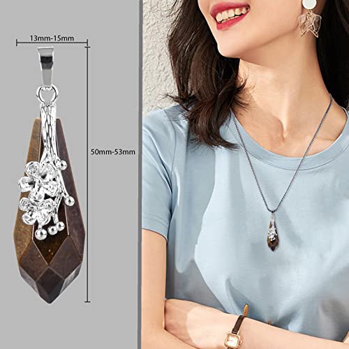 Nupuyai Tiger's Eye Crystal Point Pendant Necklace for Women Men Flower Wrap Faceted Healing Stone Quartz Point Pendant with Chain - Image 2