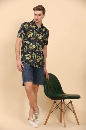 Image of Mens Printed Casual Shirts Short Sleeves Button Down Tropical Shirts